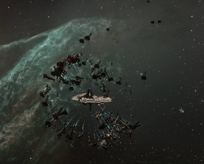 EVE Titan fleet waiting for prey to log in.